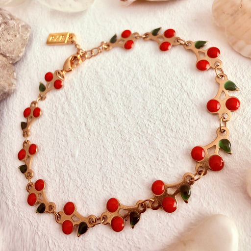 "Avium" Cherry Chain Bracelet in Enamel & Gold