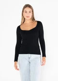 BLACK SEAMLESS RIB SWEETHEART TOP