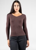 BROWN SEAMLESS RIB V TOP