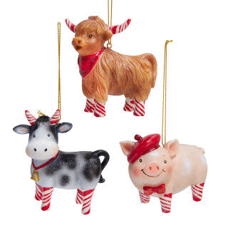 Orn Farm Animals Candy Cane Ln