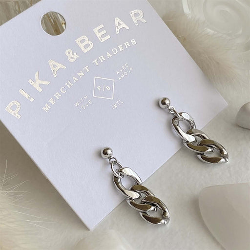 SILVER "2 Chainz" Large Curb Chain Drop Stud Earrings