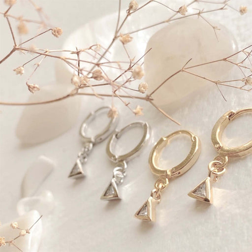 SILVER "Louvre" Triangular Gem Charm Hugger Hoop