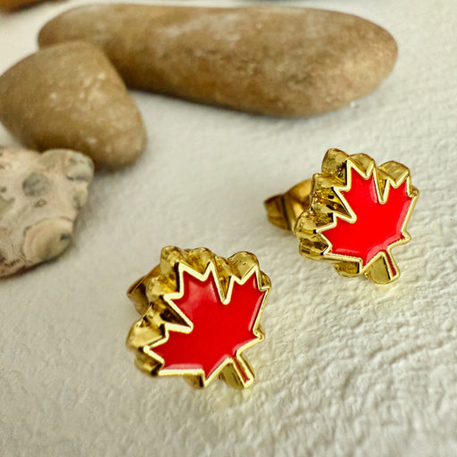 "Maple" Leaf Stud Earrings in Enamel/Gold