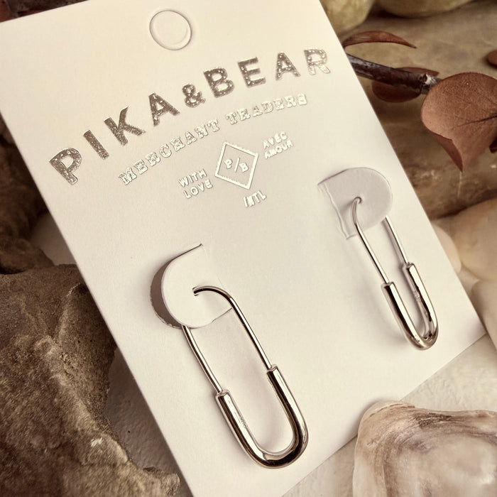 SILVER "Noa" Safety Pin Hoop Earrings