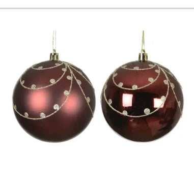 Orn Ball 10cm  Oxblood w/Gold