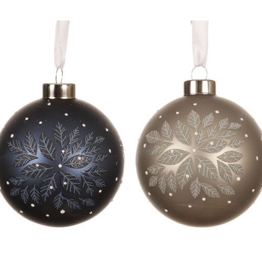 Orn Ball 8 cm Navy/Tan w/Design