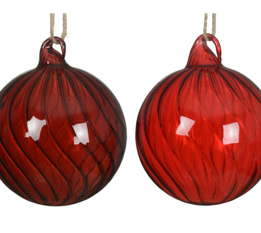 Orn Ball 8cm Reds w/Swirl