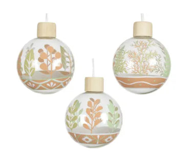 Orn Ball 8cm Transparent w/Orange & Green Design