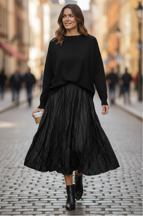 BLACK CRINKLE SATIN SKIRT