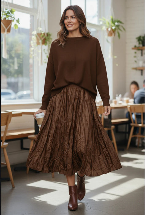 BROWN CRINKLE SATIN SKIRT