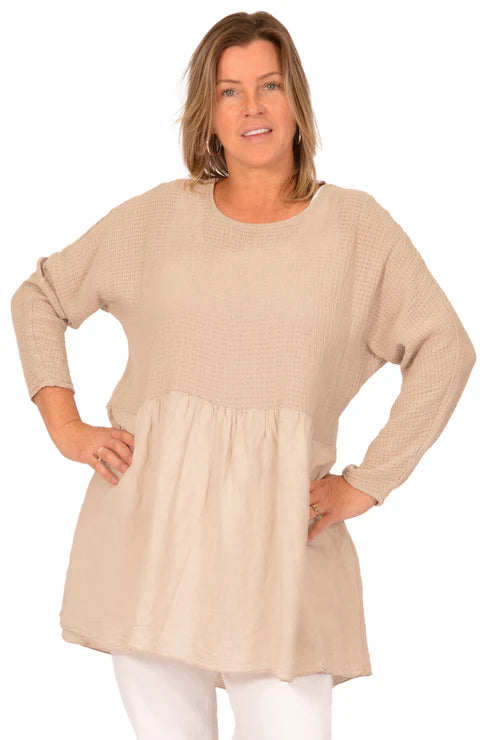 TAN COTTON GAUZE L/S TUNIC
