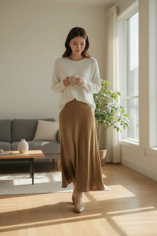 GOLD BIAS CUT SATIN SKIRT