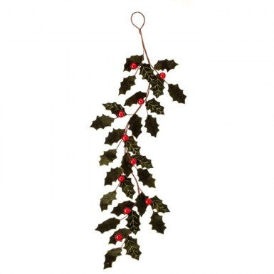 Velvet Holly Leaf Garland W/Ball 47"