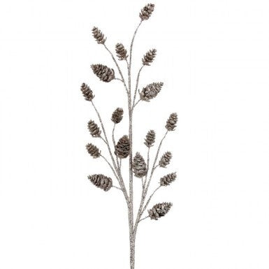 Spray Mini Glitter Pinecone 28" Shiny Silver