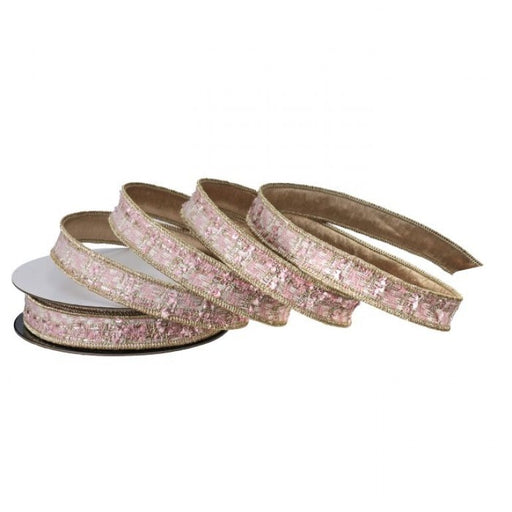 Ribbon Wired Simple Tweed 1"x10Y pk/gld