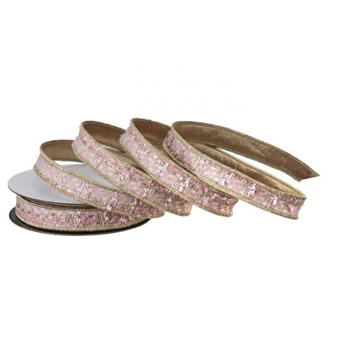 Ribbon Wired Simple Tweed 1"x10Y pk/gld
