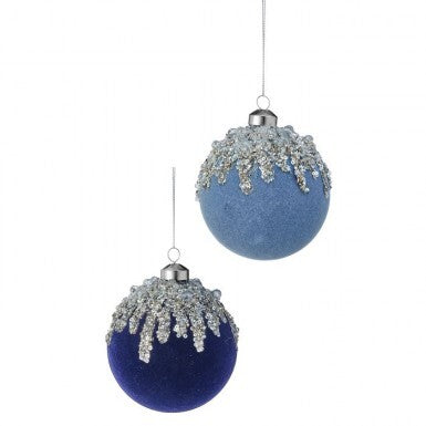 Orn Ball Blue Velvet w/Ice sequin