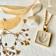 "Smiley McSmilerson" Smiley Face Necklace in Gold and Mother of Pearl