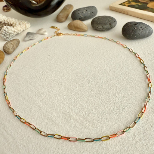 "Bayside" Paperclip Chain Necklace in Enamel & Gold