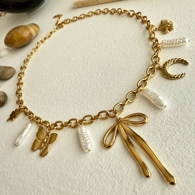"Zooey" Charm Necklace in Gold