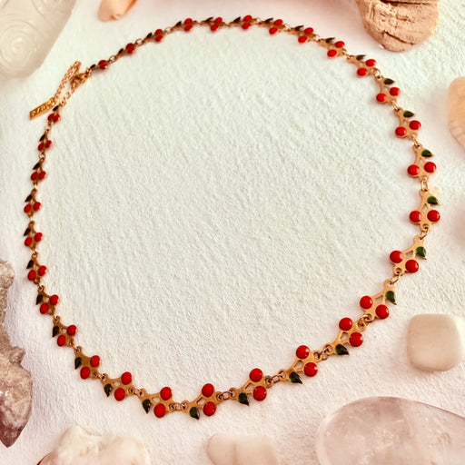 "Avium" Cherry Chain Necklace in Enamel & Gold