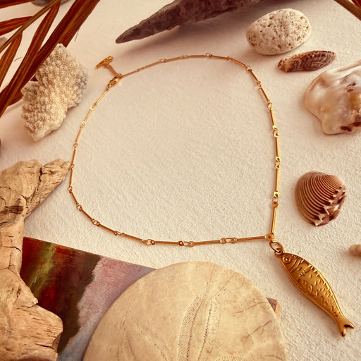 "Sardinia" Fish Charm Necklace in Gold
