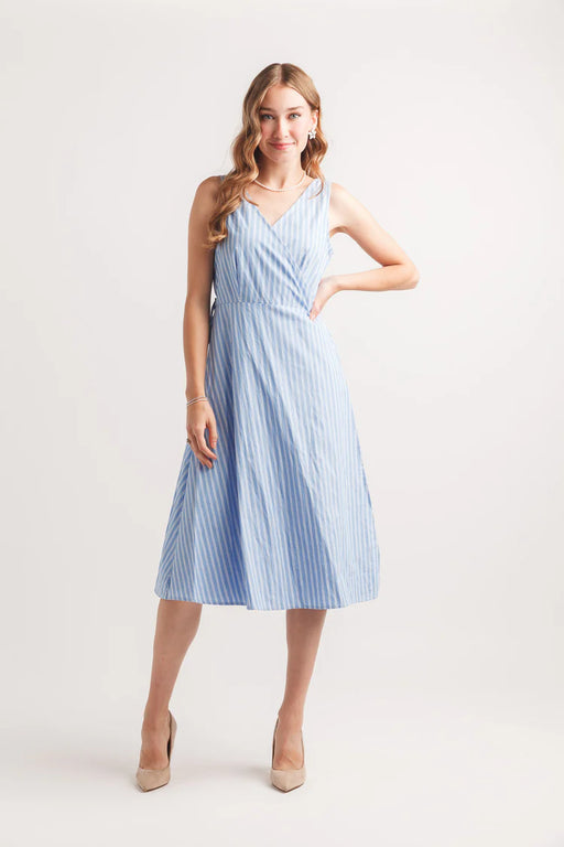 Blue Striped Cotton Wrap Dress