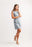 Blue Linen Blend Ruffle Sleeve Dress