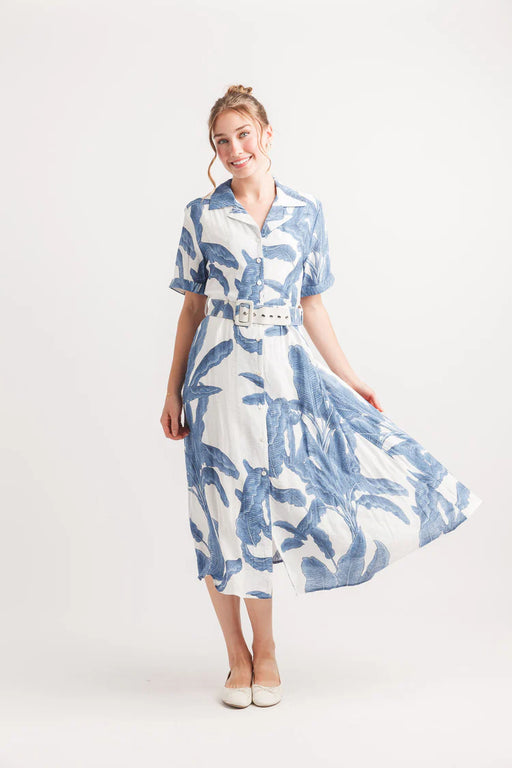 LEAF PRINT COLLARED BUTTON FRONT DRESS