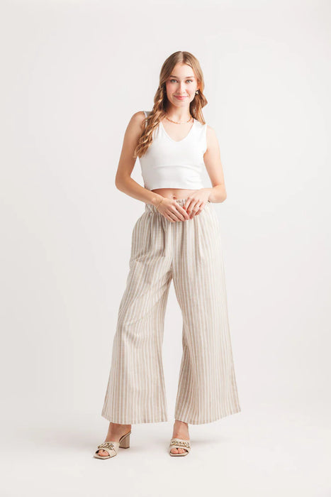 Striped Wide Leg Pant with Elastic Back and Pockets