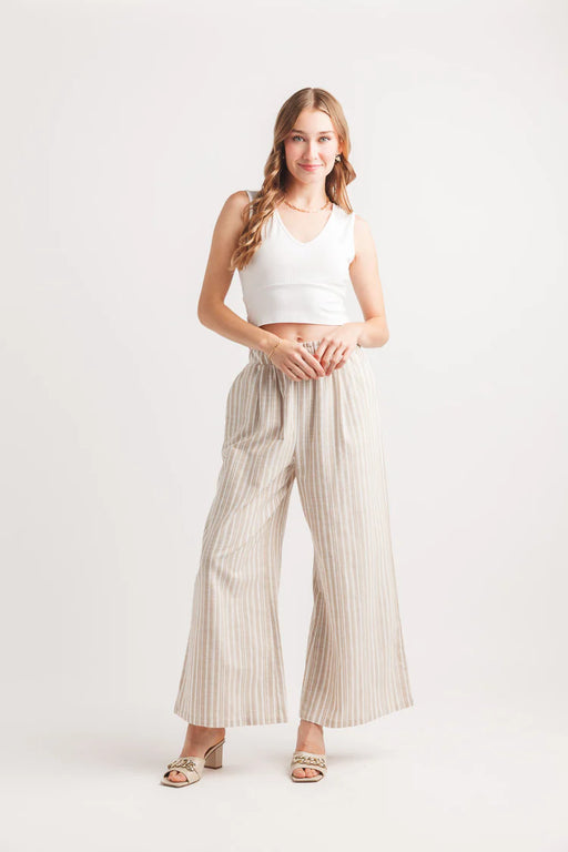 Striped Wide Leg Pant with Elastic Back and Pockets