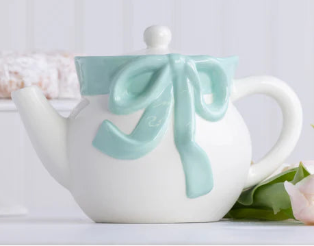 Teapot White w/Mint Bow
