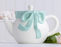 Teapot White w/Mint Bow