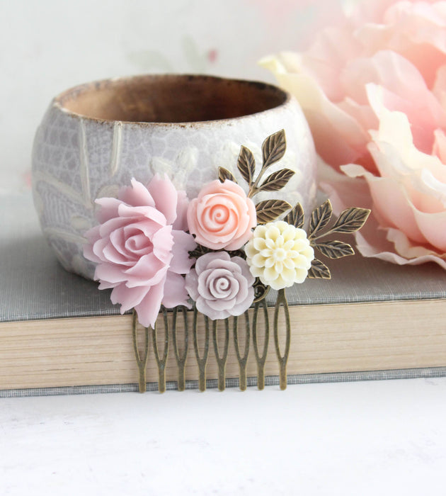 Flower Hair Comb | Vintage Style | Lavender Pink and Purple