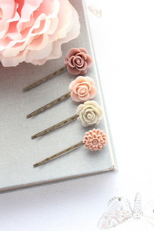 Floral Bobby Pins | Dusty Rose and Blush Pink | Flower Clips