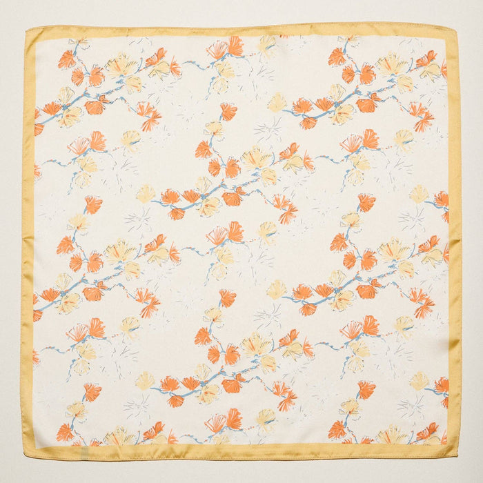 Delicate Floral Branch Square Scarf | Soft Botanical Print Silk-Feel Scarf