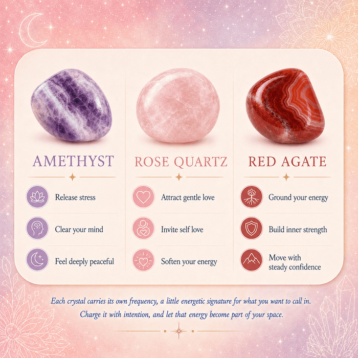 Moon Crystal Suncatcher - Rose Quartz, Red Agate, Amethyst