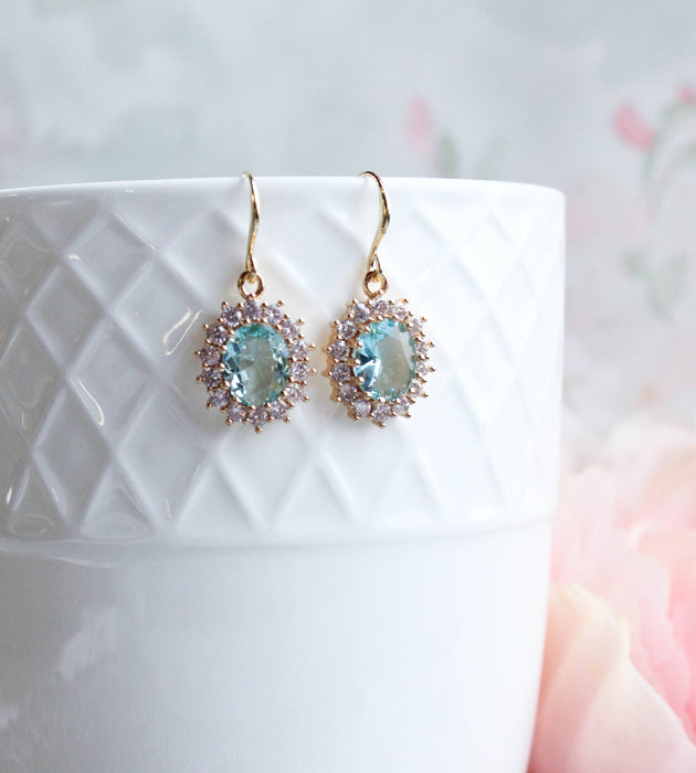 Aqua Glass Earrings | Sparkling Oval Drops