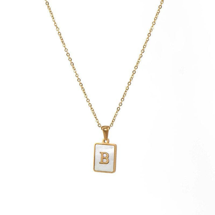 Mio Queena - Square Initial 18K Gold-plated Stainless Steel Necklace: Golden E (including chain)