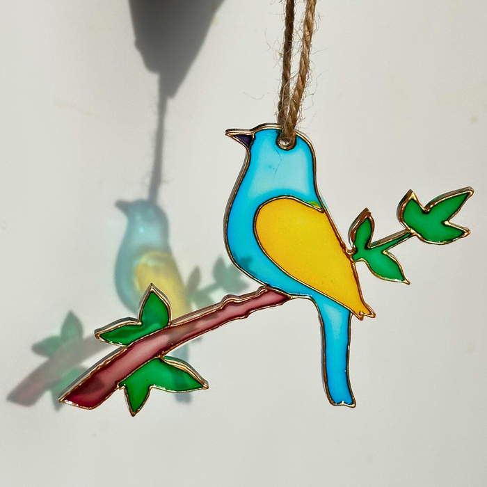 Blue Bird Suncatcher, Hand painted blue bird on acrylic