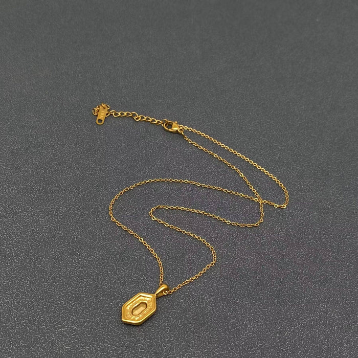 Inlaid Green Glass Hexagon Charm18K Golden SS Necklace - FGS