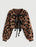 Leopard Print Cropped Sweater with Ribbon Tie