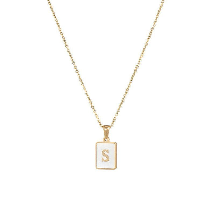 Mio Queena - Square Initial 18K Gold-plated Stainless Steel Necklace: Golden T (including chain)