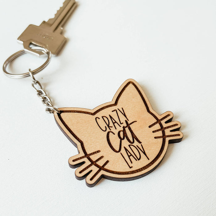 Crazy Cat Lady Wooden Keychain