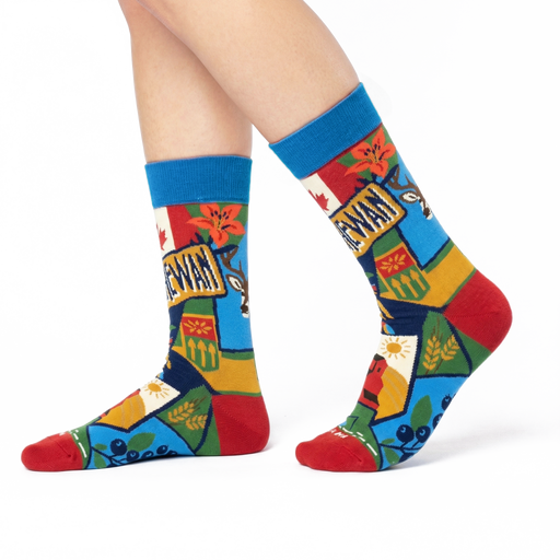 Saskatchewan Canada Crew Socks, Prairie Icon Graphic Travel Souvenir
