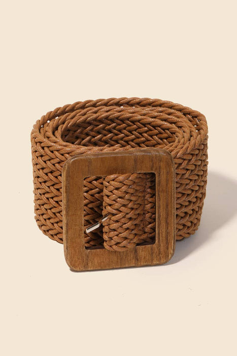 Wooden Square Buckle Braided Belt