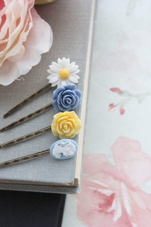 Flower Bobby Pins - Blue and Yellow