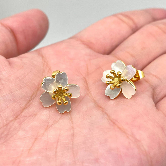 FGS - Shell Cherry Blossom 18K Gold Plated SS Ear Studs