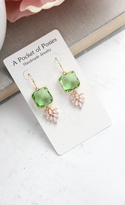 Art Deco Earrings | Leaf Green | Glass Leaf Earrings