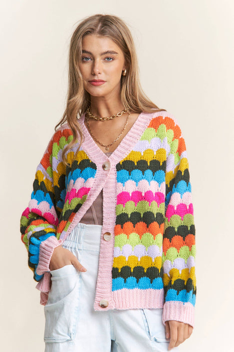 Fish Scales Multicolor Design Knit Cardigan